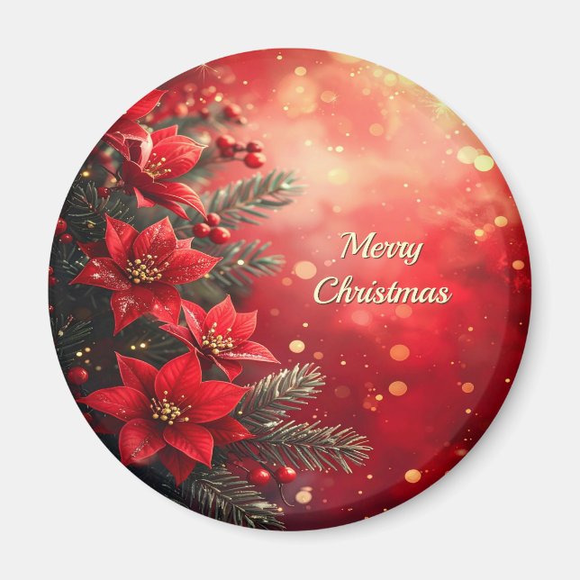 Red Poinsettias and Berries Magnet (Front)