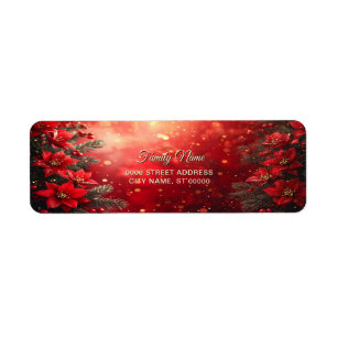 Red Poinsettias and Berries Return Address