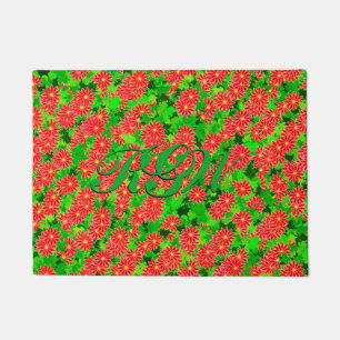 Red Poinsettias and Green Holly Doormat