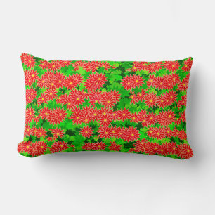 Red Poinsettias and Green Holly Lumbar Cushion
