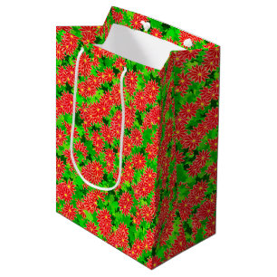 Red Poinsettias and Green Holly Medium Gift Bag