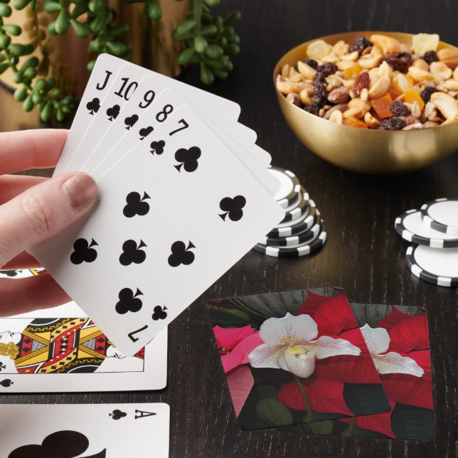 Red Poinsettias and Lady Slipper Orchid Floral Playing Cards (In Situ)