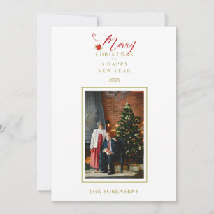 Red Poinsettias Chic Merry Christmas Photo Family