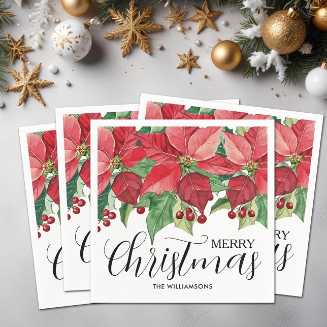 Red Poinsettias Christmas Napkin (Red Poinsettias Christmas Cocktail Napkins)