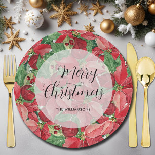 Red Poinsettias Christmas Paper Plate