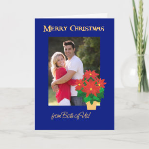 Red Poinsettias Christmas Photo From Both of Us Holiday Card