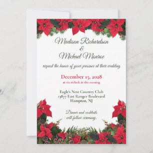 Red Poinsettias & Greenery Wedding Invitation