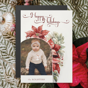 Red Poinsettias Happy Holidays Script Arch Photo