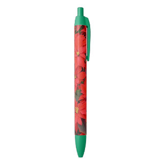 Red Poinsettias I Christmas Holiday Floral Photo Black Ink Pen