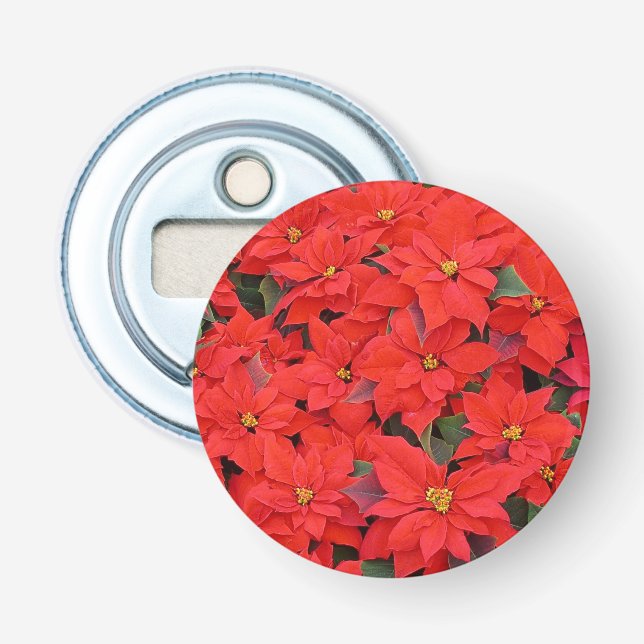 Red Poinsettias I Christmas Holiday Floral Photo Bottle Opener (Front)