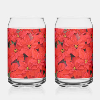Red Poinsettias I Christmas Holiday Floral Photo Can Glass