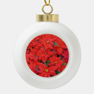 Red Poinsettias I Christmas Holiday Floral Photo Ceramic Ball Christmas Ornament