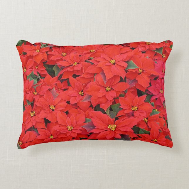 Red Poinsettias I Christmas Holiday Floral Photo Decorative Cushion (Front)