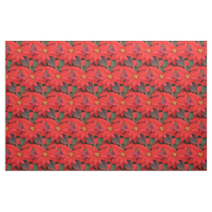 Red Poinsettias I Christmas Holiday Floral Photo Fabric