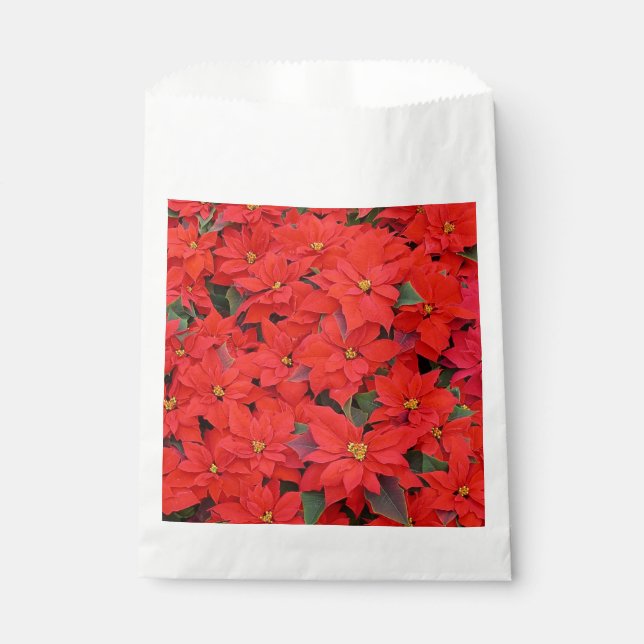 Red Poinsettias I Christmas Holiday Floral Photo Favour Bags (Front)