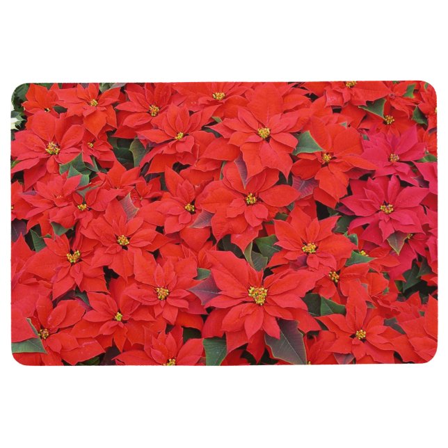 Red Poinsettias I Christmas Holiday Floral Photo Floor Mat (Front)