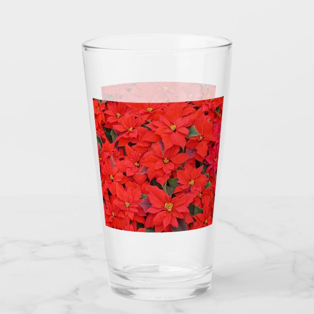 Red Poinsettias I Christmas Holiday Floral Photo Glass (Front)