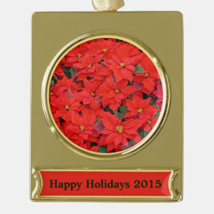 Red Poinsettias I Christmas Holiday Floral Photo Gold Plated Banner Ornament