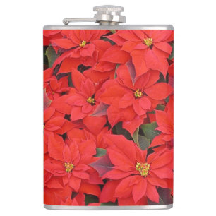 Red Poinsettias I Christmas Holiday Floral Photo Hip Flask