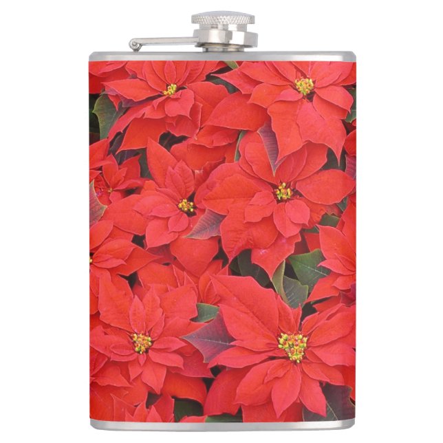 Red Poinsettias I Christmas Holiday Floral Photo Hip Flask (Front)