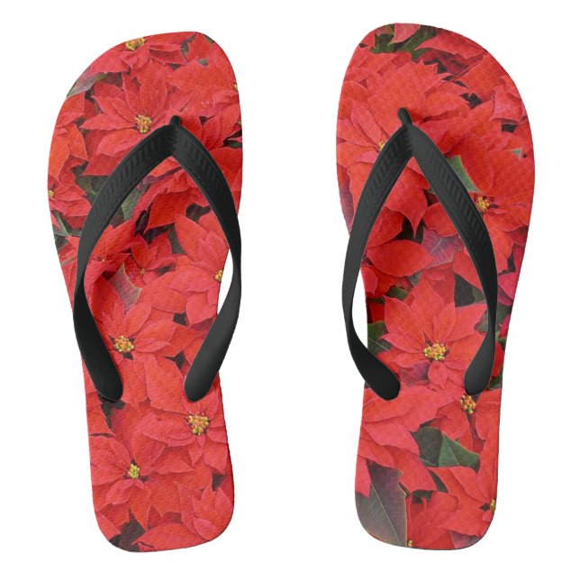 Red Poinsettias I Christmas Holiday Floral Photo Jandals (Footbed)