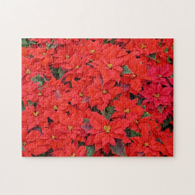 Red Poinsettias I Christmas Holiday Floral Photo Jigsaw Puzzle (Horizontal)