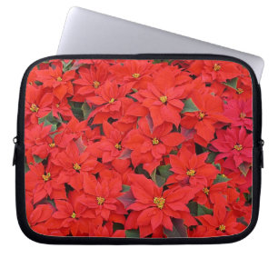 Red Poinsettias I Christmas Holiday Floral Photo Laptop Sleeve