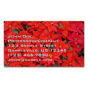Red Poinsettias I Christmas Holiday Floral Photo Magnetic Business Card