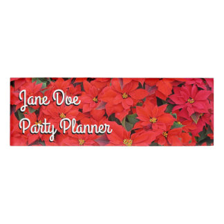 Red Poinsettias I Christmas Holiday Floral Photo Name Tag