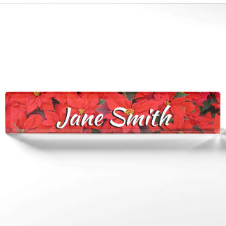 Red Poinsettias I Christmas Holiday Floral Photo Nameplate