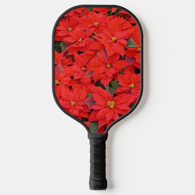 Red Poinsettias I Christmas Holiday Floral Photo Pickleball Paddle (Front)