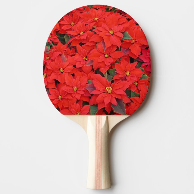 Red Poinsettias I Christmas Holiday Floral Photo Ping Pong Paddle (Front)