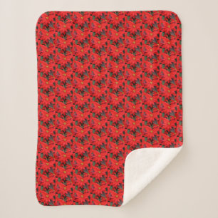 Red Poinsettias I Christmas Holiday Floral Photo Sherpa Blanket