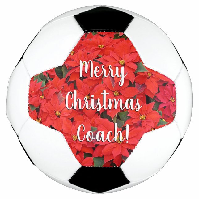 Red Poinsettias I Christmas Holiday Floral Photo Soccer Ball (Front)