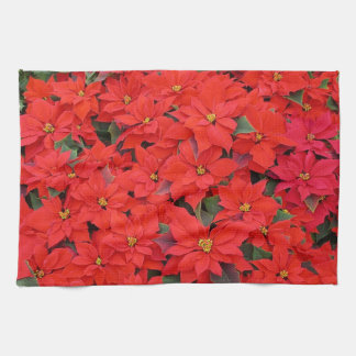 Red Poinsettias I Christmas Holiday Floral Photo Tea Towel