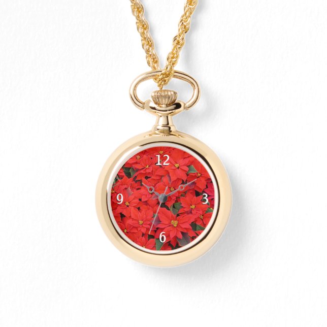 Red Poinsettias I Christmas Holiday Floral Photo Watch (Front)