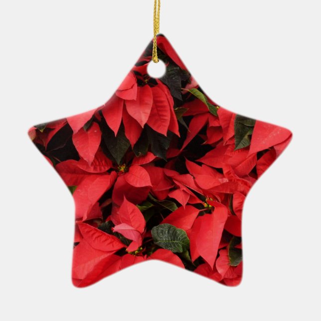 Red Poinsettias II Christmas Holiday Floral Ceramic Tree Decoration (Front)