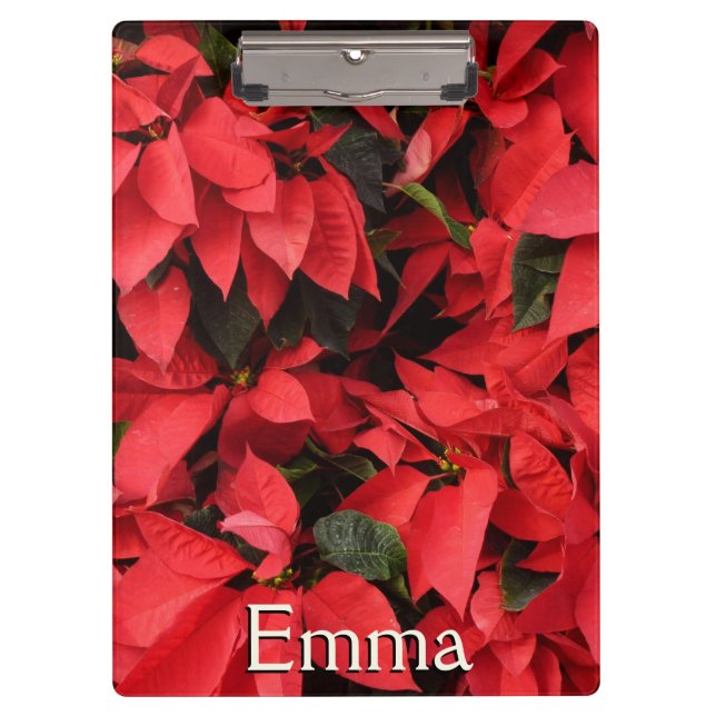 Red Poinsettias II Christmas Holiday Floral Clipboard (Front)
