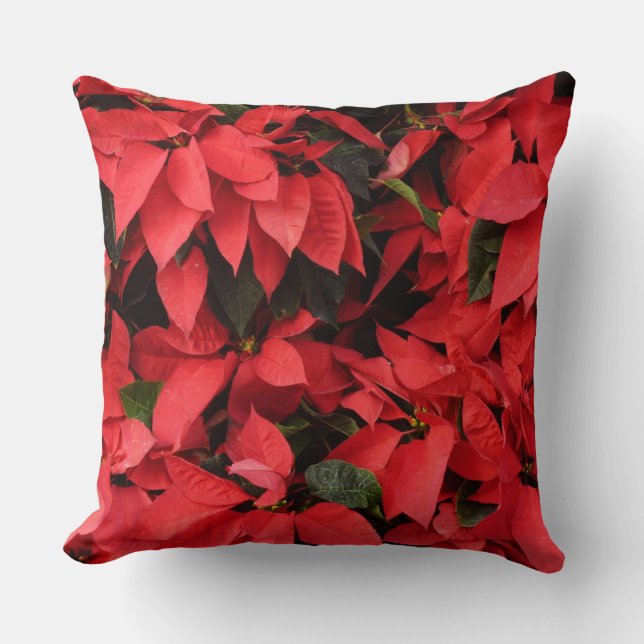 Red Poinsettias II Christmas Holiday Floral Cushion (Front)