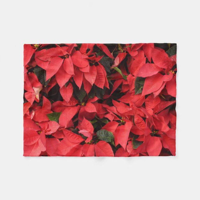 Red Poinsettias II Christmas Holiday Floral Fleece Blanket (Front (Horizontal))