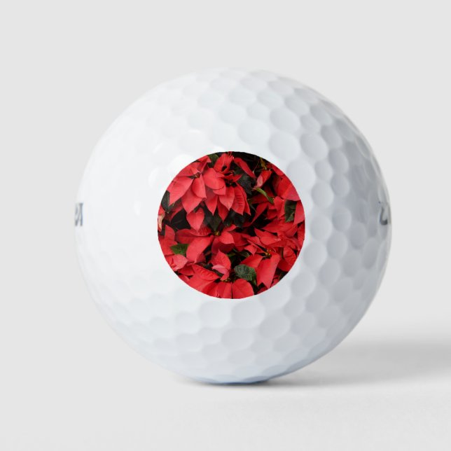 Red Poinsettias II Christmas Holiday Floral Golf Balls (Front)