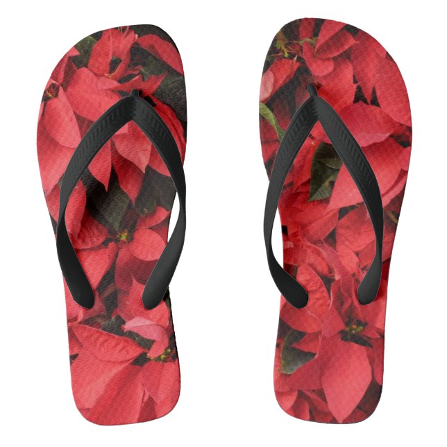 Red Poinsettias II Christmas Holiday Floral Jandals (Footbed)
