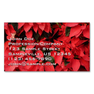 Red Poinsettias II Christmas Holiday Floral Magnetic Business Card