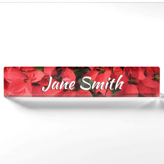 Red Poinsettias II Christmas Holiday Floral Nameplate