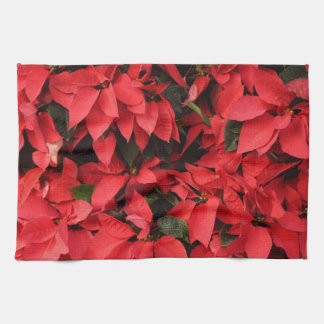 Red Poinsettias II Christmas Holiday Floral Tea Towel