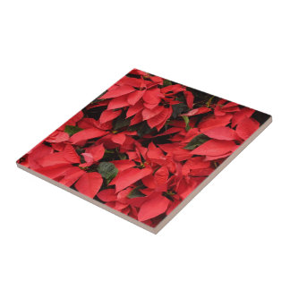 Red Poinsettias II Christmas Holiday Floral Tile