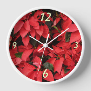 Red Poinsettias II Christmas Holiday Floral Wall Clock