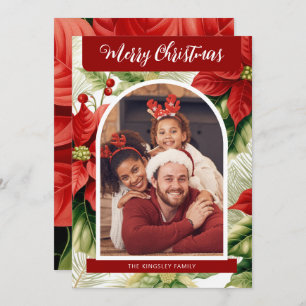 Red Poinsettias Merry Christmas Personalised Photo Holiday Card