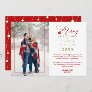 Red Poinsettias Modern Chic Merry Christmas Photo  Holiday Card
