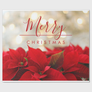 Red Poinsettias Photo Merry Christmas Typography Wrapping Paper